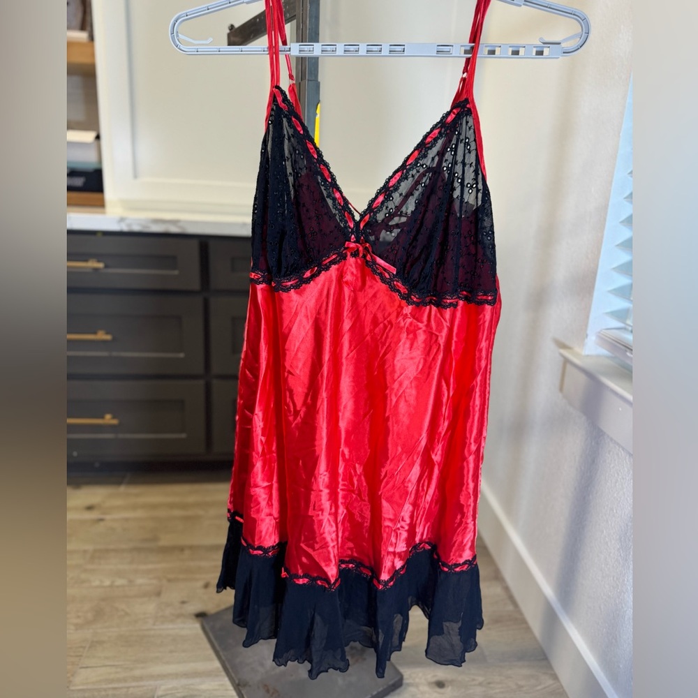 Lane Bryant Cacique Teddy Black & Red Lace Nightie Lingerie Babydoll SZ 22/24